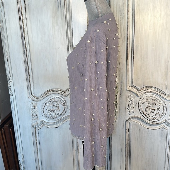 La Cienega’ Pearls Embellished Long Sleeve Pop Over Occassion Top Size M NWT - Picture 8 of 11